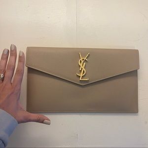 YSL tan leather clutch